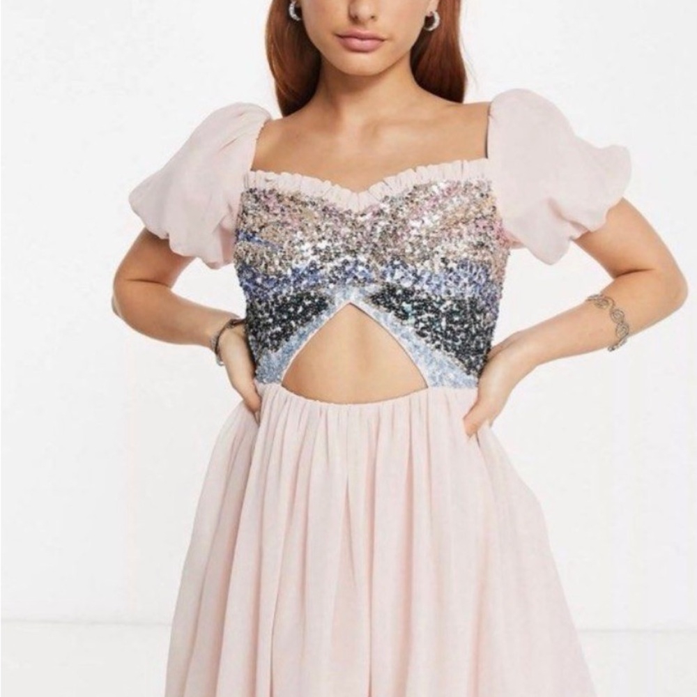 Sequin Embellished Pink Mini Dress